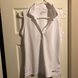 White sleeveless golf shirt